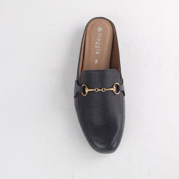 Froggie Shoes Shoes Mule with Gold Trim in Navy - 12450