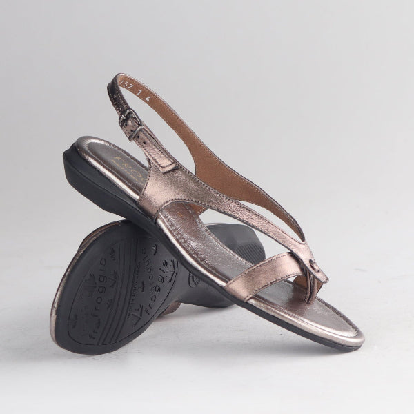 Froggie Shoes Shoes Slingback Toe Thong Flat Sandal in Lead Metallic - 12954