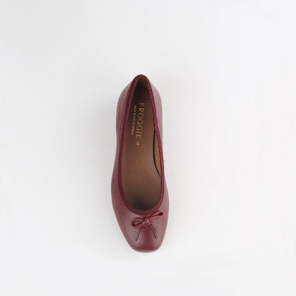 Froggie Shoes Shoes Soft Square Toe Ballerina Flat Pump with Bow in Burgundy Multi- 12796