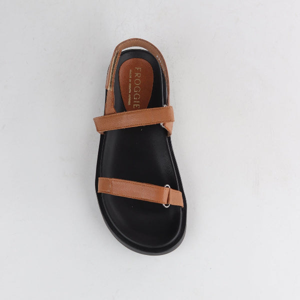 Froggie Shoes Shoes Strappy Flat Sandal in Tan - 12690