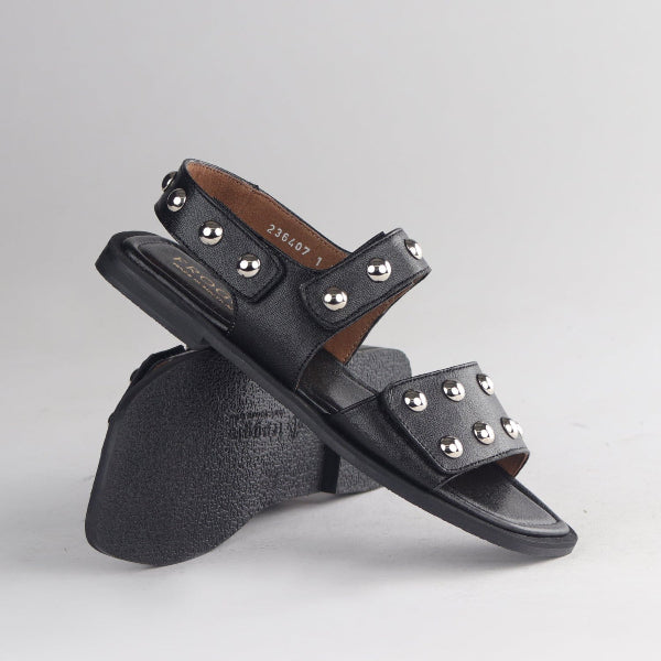 Froggie Shoes Shoes Studded slingback flat sandal in Black - 13005