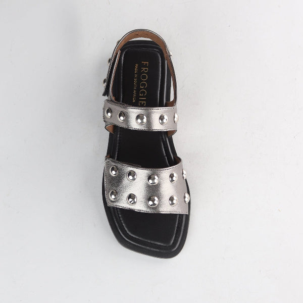 Froggie Shoes Shoes Studded slingback flat sandal in Pewter - 13005