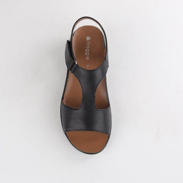 Froggie Shoes Shoes T-Bar Wedge Sandal with Removable Footbed Black - 12666