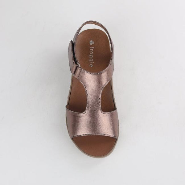 Froggie Shoes Shoes T-Bar Wedge Sandal with Removable Footbed in Lead Metallic - 12666