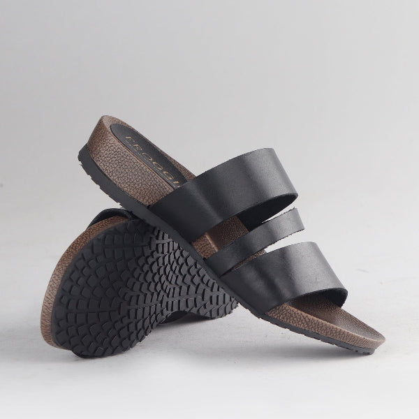 Froggie Shoes Shoes Triple Band Strappy Flat Sandal in Black - 12933