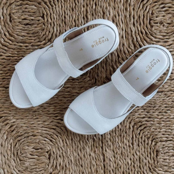Froggie Shoes Shoes Wider Fit Slingback Flat Sandal in White - 12221