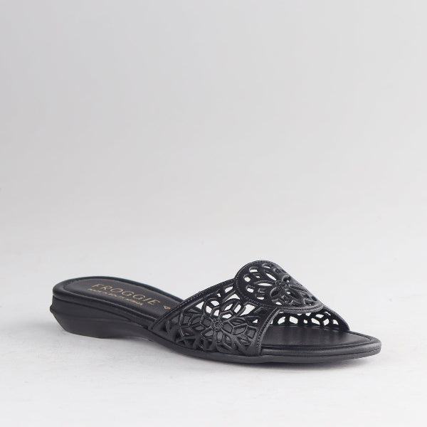 Froggie Shoes Shoes Cut Out Mule Flat Sandal in black - 12916