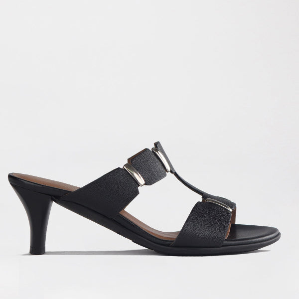 Froggie Shoes Shoes 4 / Black / 12923 Mid-Heel H-bar Sandal in Black - 12923