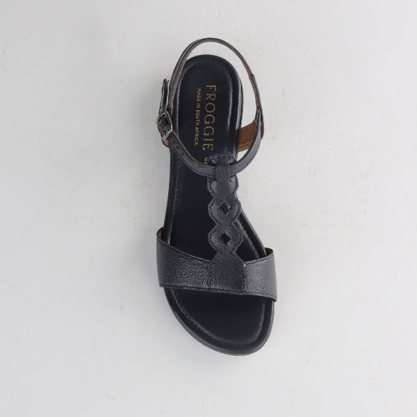 Froggie Shoes Shoes Slingback T-bar Flat Sandal in Navy - 12963