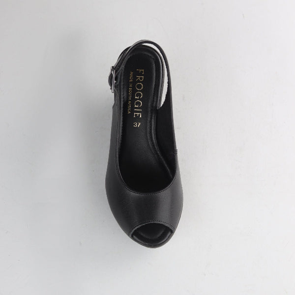 Froggie Shoes Shoes Slingback Peep Toe Wedge Sandal in Black - 12943