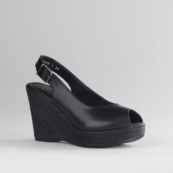 Froggie Shoes Shoes Slingback Peep Toe Wedge Sandal in Black - 12943