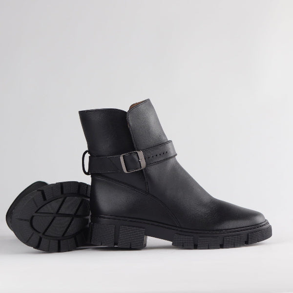 Froggie Shoes Shoes Ankle Boot with a Chunky Twist Sole and Strap in Black - 12799