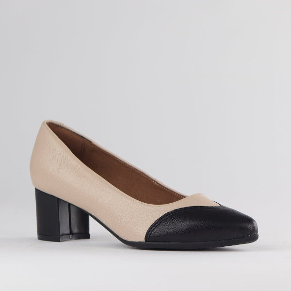 Froggie Shoes Shoes Pointed Block Heel Court Shoe in ivory multi - 12611