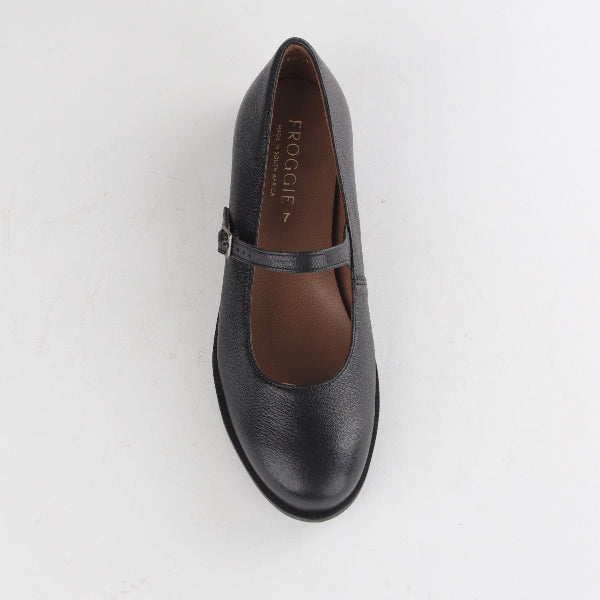 Factory Shop Shoes Penny Pump with Bar Strap in Black -12883