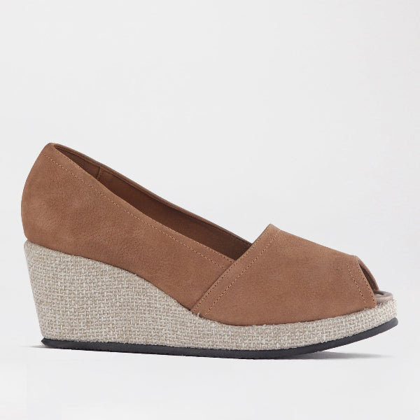 Froggie Shoes Shoes 4 / Black / 11171 Peep Toe Wedge in Tobacco - 11171