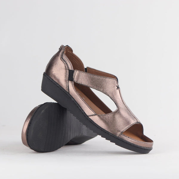 Froggie Shoes Shoes Close Back T-bar Sandal with Removable Footbed in Lead Metallic - 12707