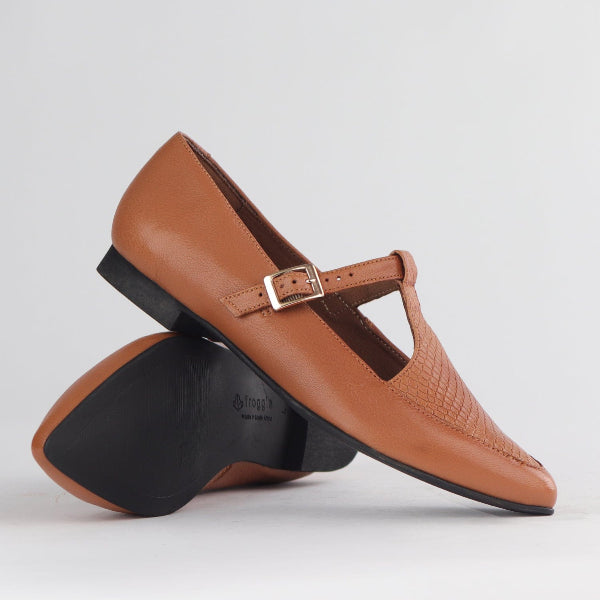 Froggie Shoes Shoes Flat Pointed T-bar Pump in Tan Multi - 12783