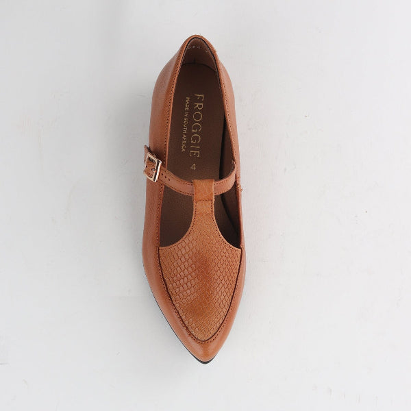 Froggie Shoes Shoes Flat Pointed T-bar Pump in Tan Multi - 12783