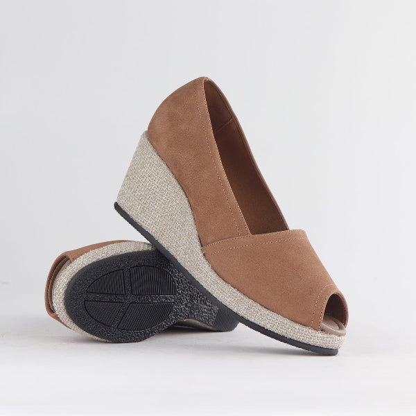 Froggie Shoes Shoes Peep Toe Wedge in Tobacco - 11171