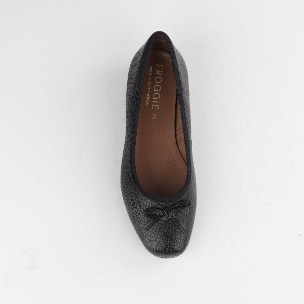 Froggie Shoes Shoes Soft Square Toe Ballerina Flat Pump with Bow in Black Multi- 12796
