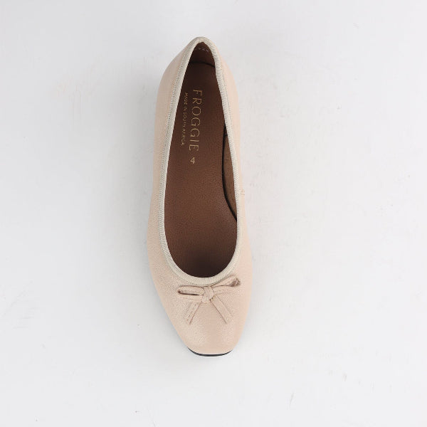 Froggie Shoes Shoes Soft Square Toe Ballerina Flat Pump with Bow in Ivory Multi- 12796