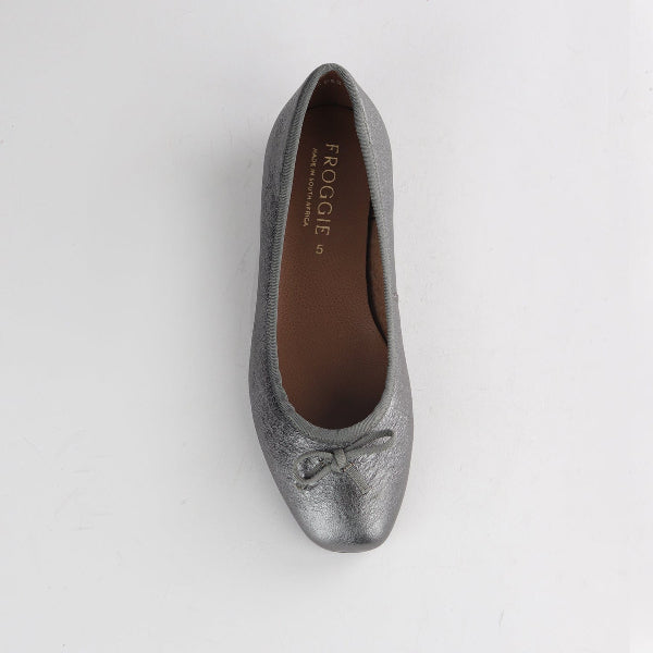 Froggie Shoes Shoes Soft Square Toe Ballerina Flat Pump with Bow in Pewter Multi- 12797