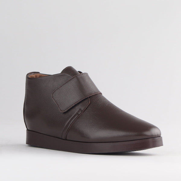 Froggie Shoes Shoes Square Toe Ankle Boot with Velcro Strap in Mocha Mousse - 12768