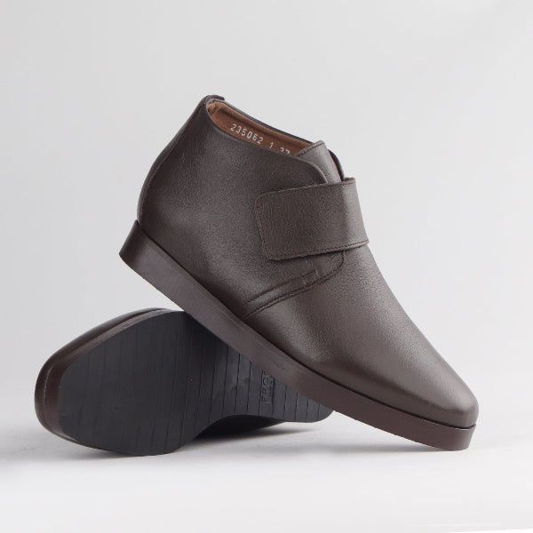 Froggie Shoes Shoes Square Toe Ankle Boot with Velcro Strap in Mocha Mousse - 12768