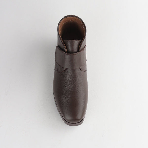 Froggie Shoes Shoes Square Toe Ankle Boot with Velcro Strap in Mocha Mousse - 12768