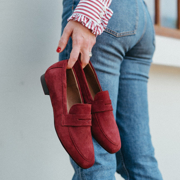 Froggie Shoes Shoes 3 / Claret / 12587 Suede Penny Loafer in Burgundy