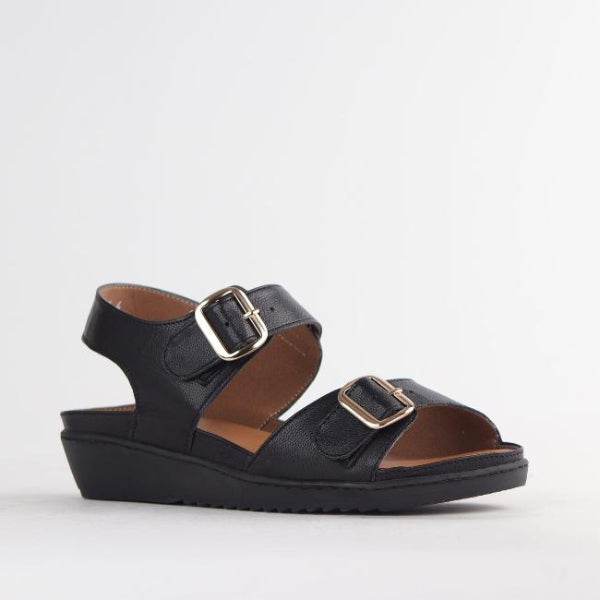Froggie Shoes Shoes Double Band Sandal with Removable footbed in Black - 12411