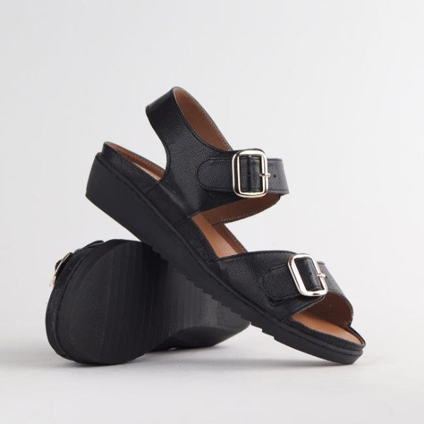 Froggie Shoes Shoes Double Band Sandal with Removable footbed in Black - 12411
