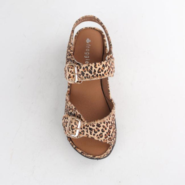 Froggie Shoes Shoes Double Band Sandal with Removable footbed in Cheetah Tan - 12411