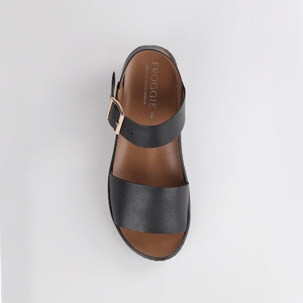 Froggie Shoes Shoes Double Band Wedge Slingback Sandal with Removable Footbed in Black - 12877