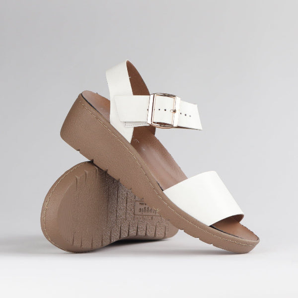 Froggie Shoes Shoes Double Band Wedge Slingback Sandal with Removable Footbed White - 12877