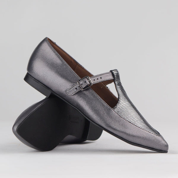 Froggie Shoes Shoes Flat Pointed T-bar Pump in Pewter Multi - 12783