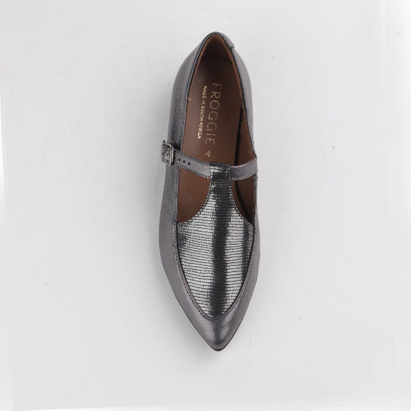 Froggie Shoes Shoes Flat Pointed T-bar Pump in Pewter Multi - 12783