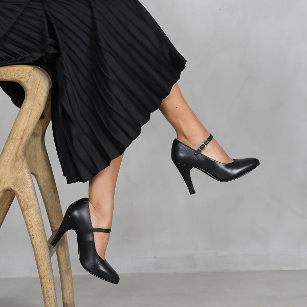 Froggie Shoes Shoes Mary-Jane Stiletto Court Shoes with Strap in Black - 12830