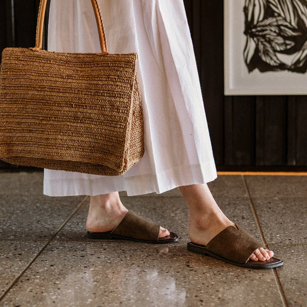 Froggie Shoes Shoes Open Toe Mule in Brown Suede - 12970
