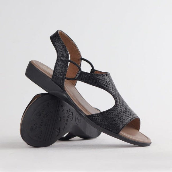 Froggie Shoes Shoes Slingback T-Bar Flat Sandal in Black Multi - 12104