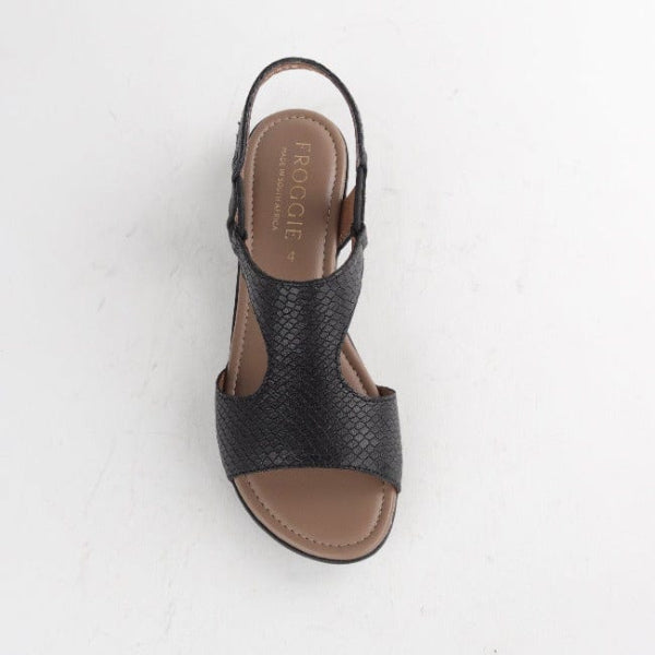 Froggie Shoes Shoes Slingback T-Bar Flat Sandal in Black Multi - 12104