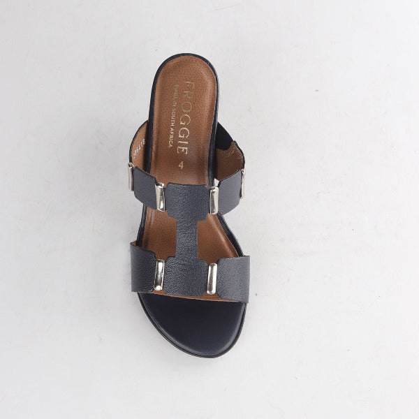 Froggie Shoes Shoes Mid-Heel H-bar Sandal in Navy - 12923