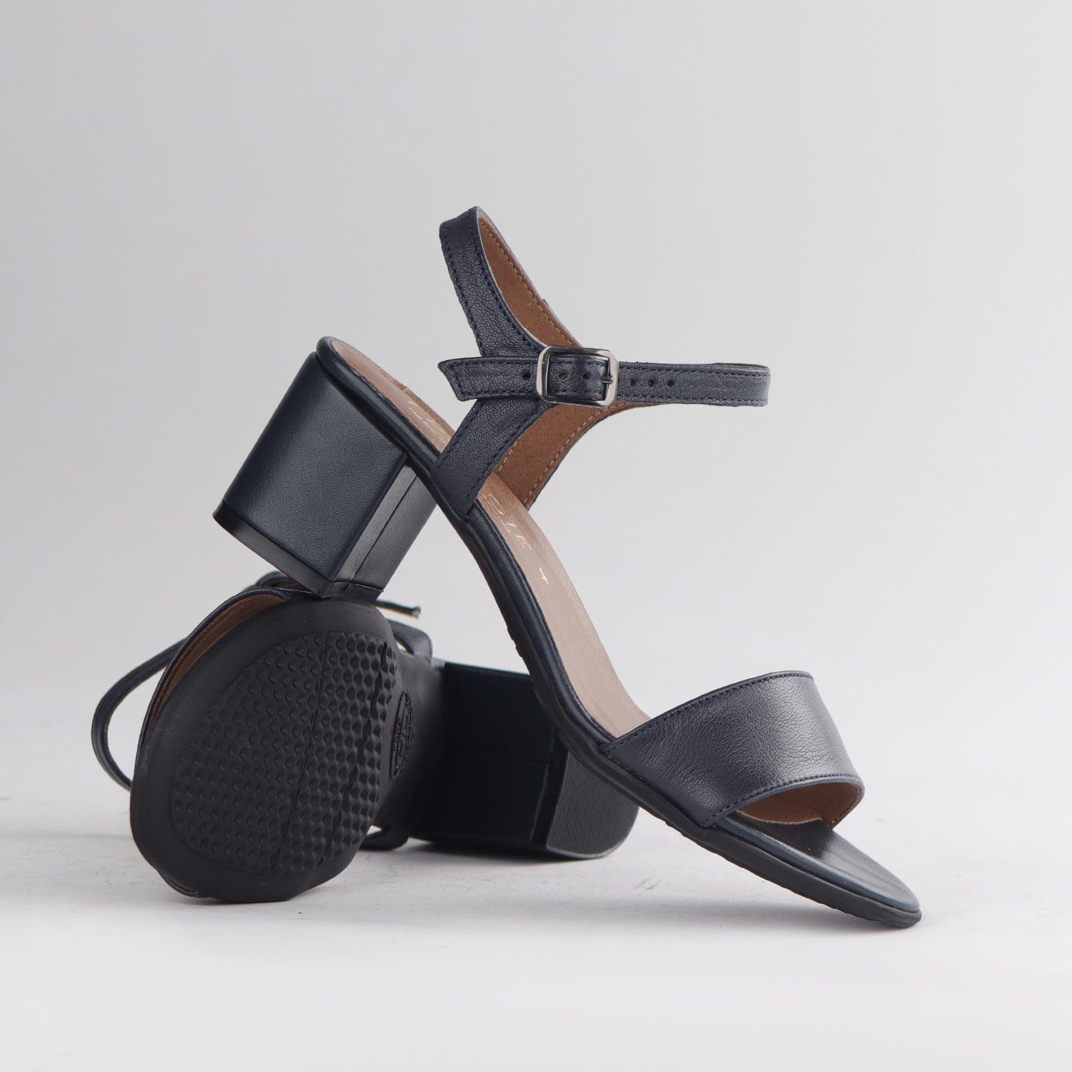 Factory Shop Shoes Block Heel Slingback Sandal in Navy - 12549