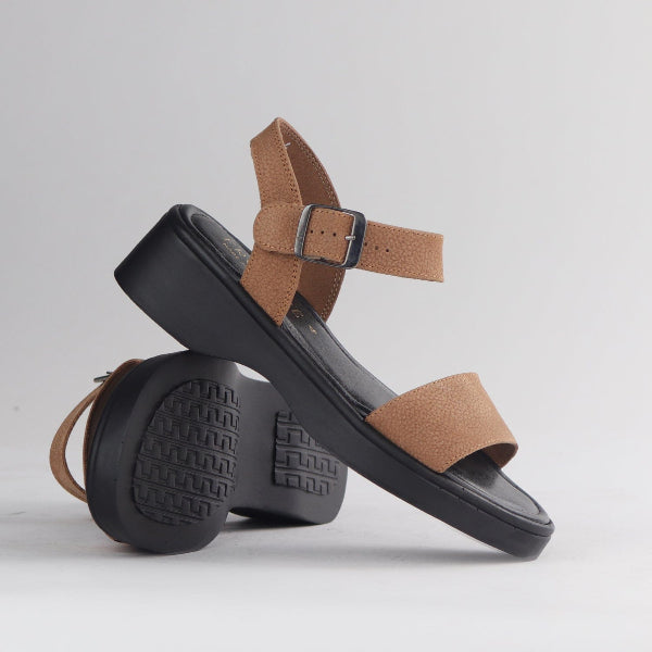 Factory Shop Shoes Chic Leather Strappy Sandals in Tobacco - 12936