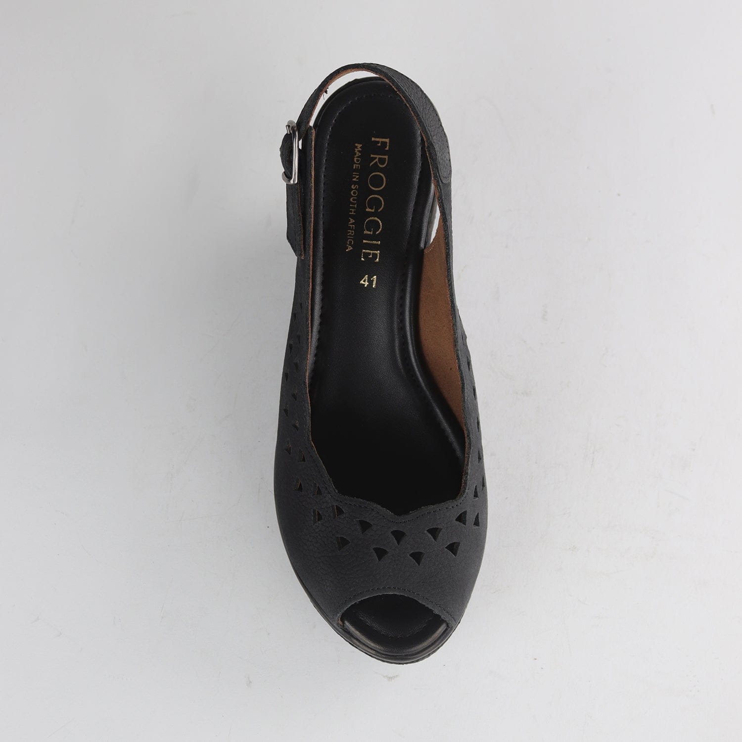 Factory Shop Shoes Cut-out Slingback Wedge Sandal in Black - 12934