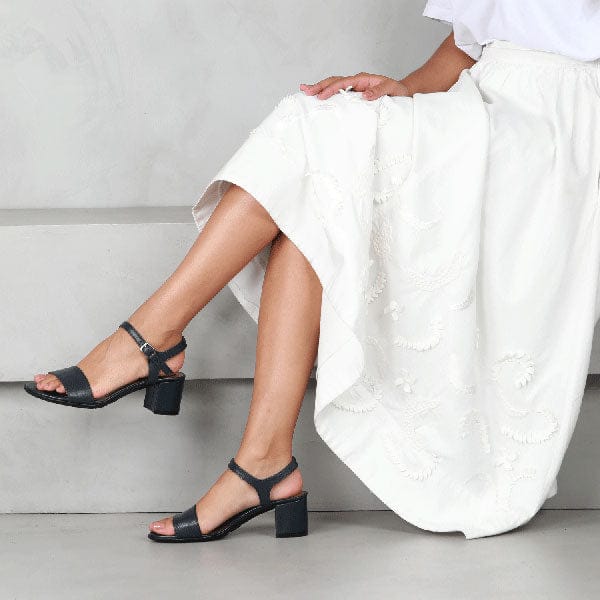 Block Heel Slingback Sandal in Navy - 12549