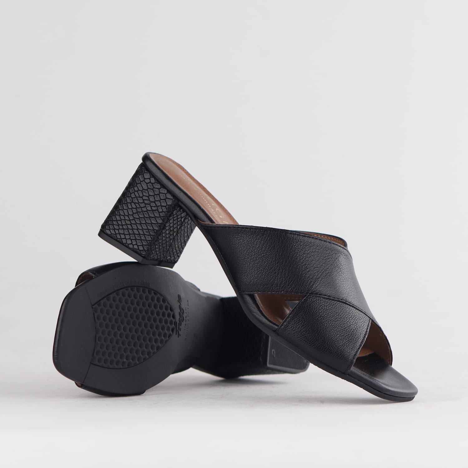 Froggie Shoes Sandals Froggie Womens Block Heel Mule Sandal-Black Leather - 12738