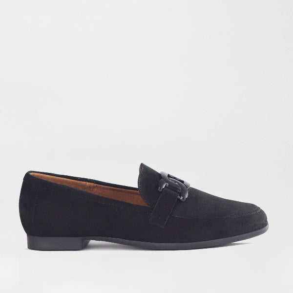 Froggie Shoes Shoes 3 / Black / 12998 Loafer Suede with Chain Detail in Black - 12998