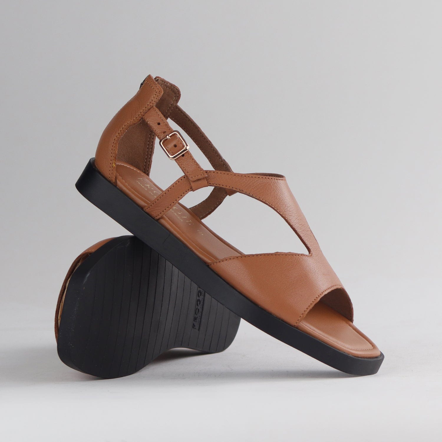 Froggie Shoes Shoes Close Back T-Bar Flat Sandal in Tan - 12888