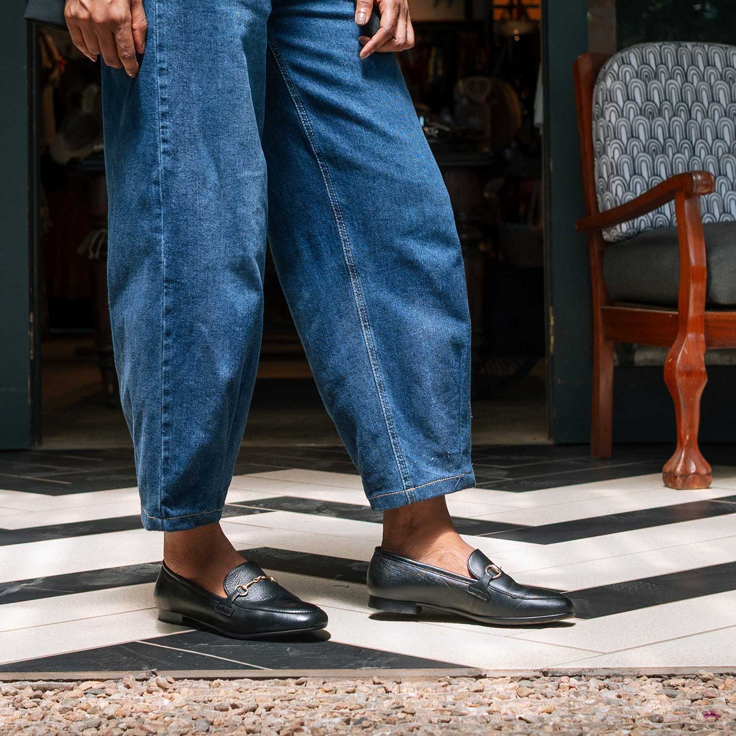 Froggie Shoes Shoes Closed Loafer with gold trim in Black - 12976